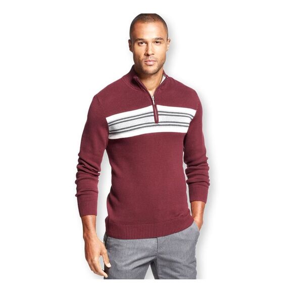 John Ashford Mens Chest Stripe Pullover Sweater, Red, NWT - Picture 1 of 1